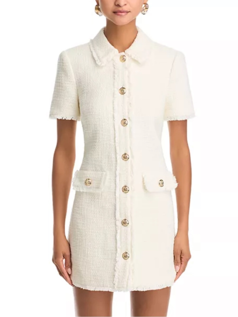 Cinq à Sept Pammy Button Front Tweed Dress Gardenia Color Gold Buttons Size 2